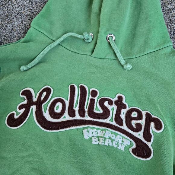 Vtg Y2k HOLLISTER Newport Beach Spellout Applique Earthtone Hooded Sweatshirt M - Picture 4 of 7